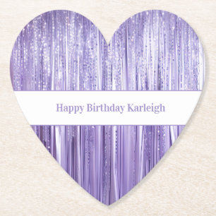 Purple Sparkle Stripes Birthday Paper Coaster