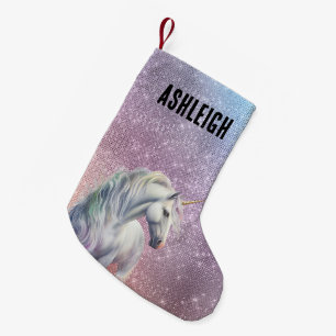 Purple Sparkle Unicorn Name Small Christmas Stocking