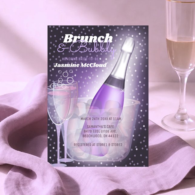 Purple Sparkles Brunch and Bubbly Bridal Shower Invitation (Purple Sparkles Brunch and Bubbly Bridal Shower Invitation)
