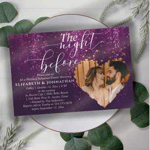 Purple Sparkles Rehearsal Dinner Night Before Invitation