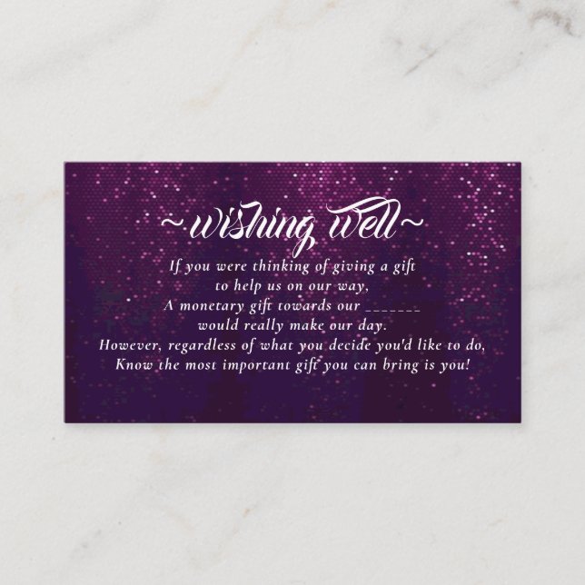Purple Sparkles Wishing Well for Wedding Enclosure Card (Front)