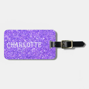 Purple sparkling glitter pattern luggage tag