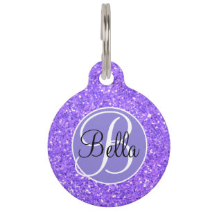 Purple sparkling glitter pattern monogrammed pet tag