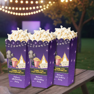 Purple Sparkling Movie Night Thank You Popcorn Favor Box