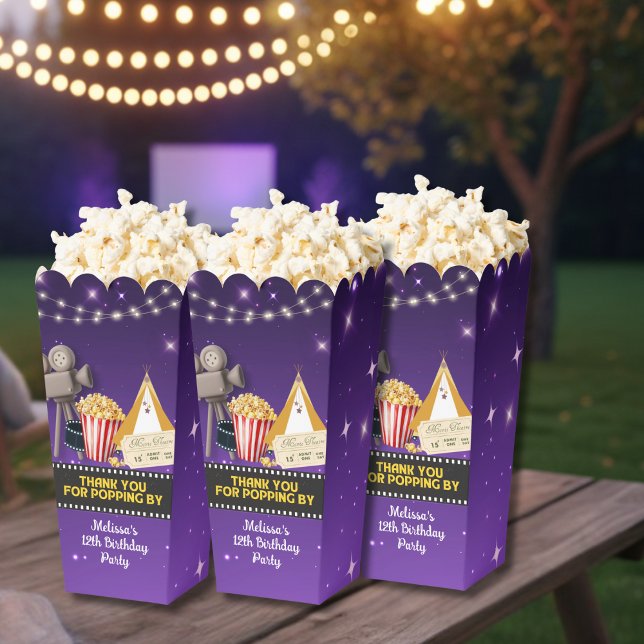 Purple Sparkling Movie Night Thank You Popcorn Favor Box (Creator Uploaded)