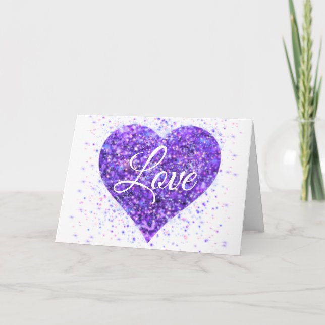 Purple sparkling sequins, love graffiti valentine card (Front)