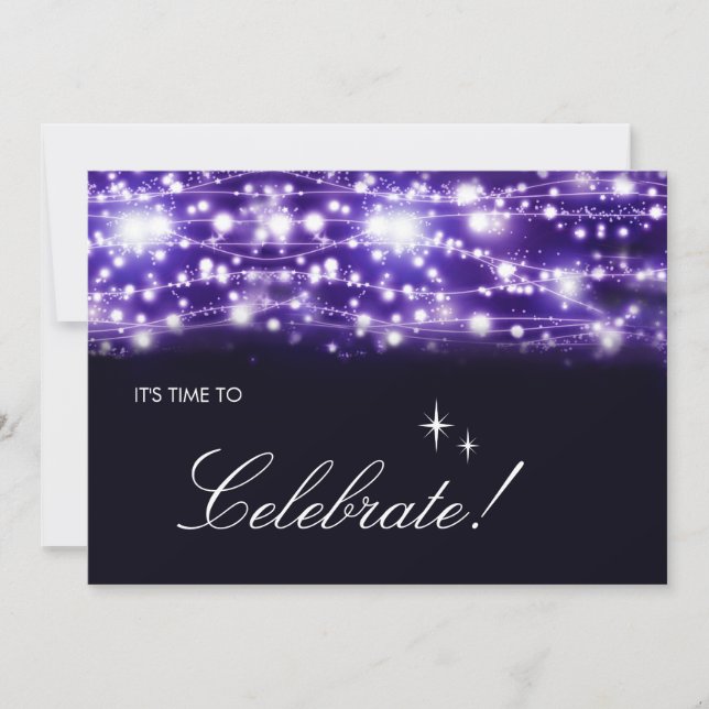 Purple Sparkling Stars Invitation (Front)