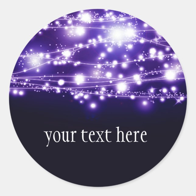 Purple Sparkling Stars Round Sticker (Front)