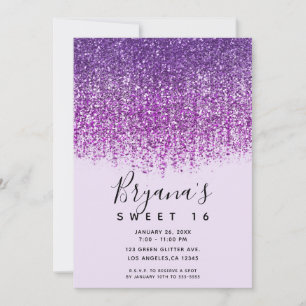 Purple Sparkly Glitter Sweet 16 Birthday Party  Invitation