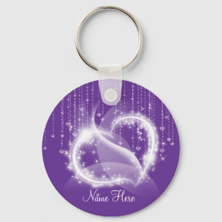 Purple Sparkly Hearts Keychain