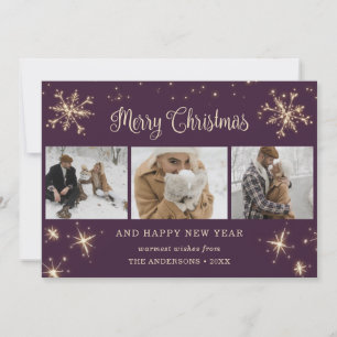 Purple Sparkly Snowflake Photo Christmas Cards