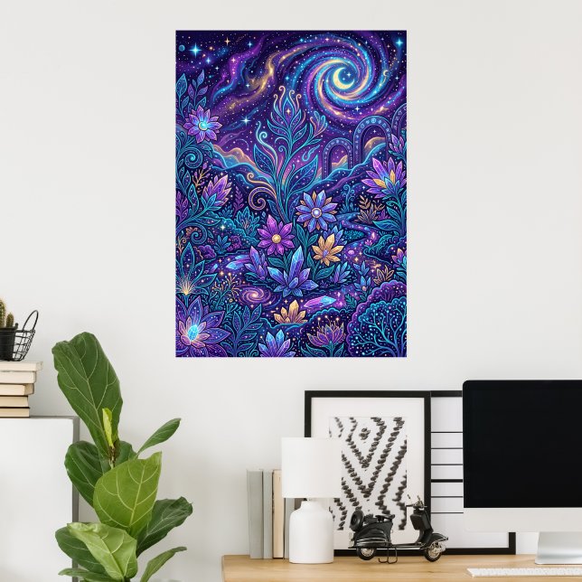 Purple Spiral Mushroom Galaxy Poster (Home Office)