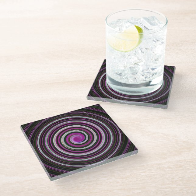 Purple Spiral Pattern Glass Coaster (Angled)
