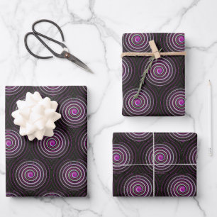 Purple spiral pattern wrapping paper sheet