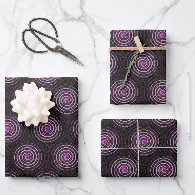 Purple spiral pattern wrapping paper sheet (Front)