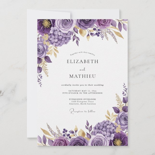 Purple Splendid Floral Wedding Invitation (Front)