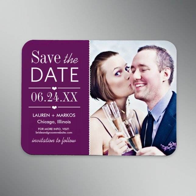 Purple Split Panel Photo Save the Date Magnet (Creator Uploaded)
