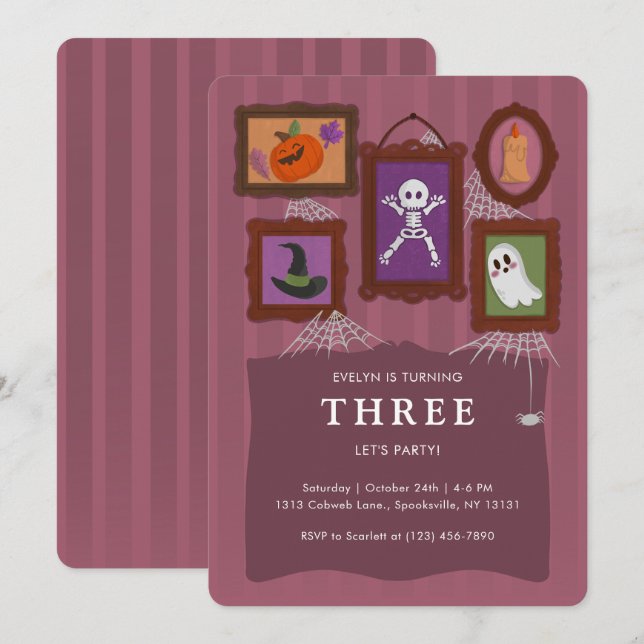 Purple Spooky Cute Gallery Halloween Birthday Invitation (Front/Back)