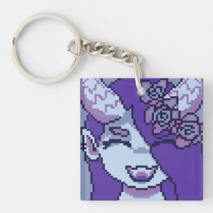 Purple spooky girl smile pixel art, Pixel Art Keychain