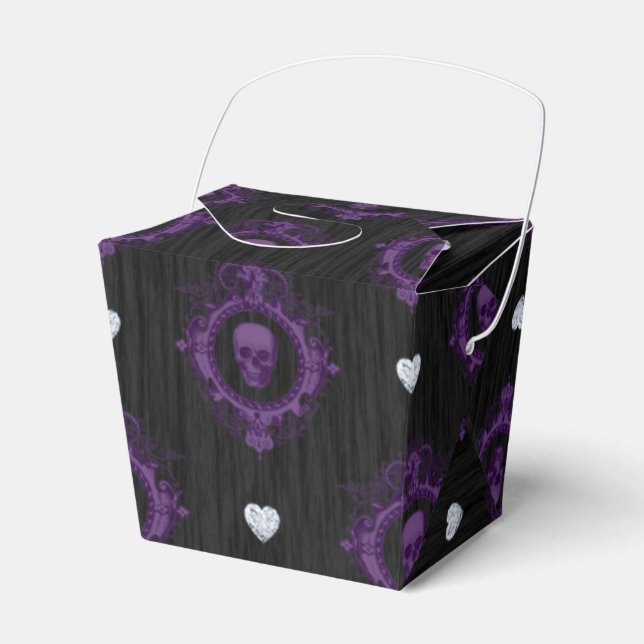 PURPLE SPOOKY GOTHIC HALLOWEEN SKULLS FAVOR BOX (Front Side)
