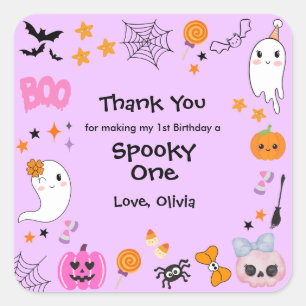 Purple Spooky One Cute Halloween 1st Birthday  Square Sticker