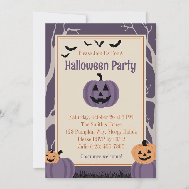 Purple Spooky Pumpkin Halloween Party Invitation (Front)