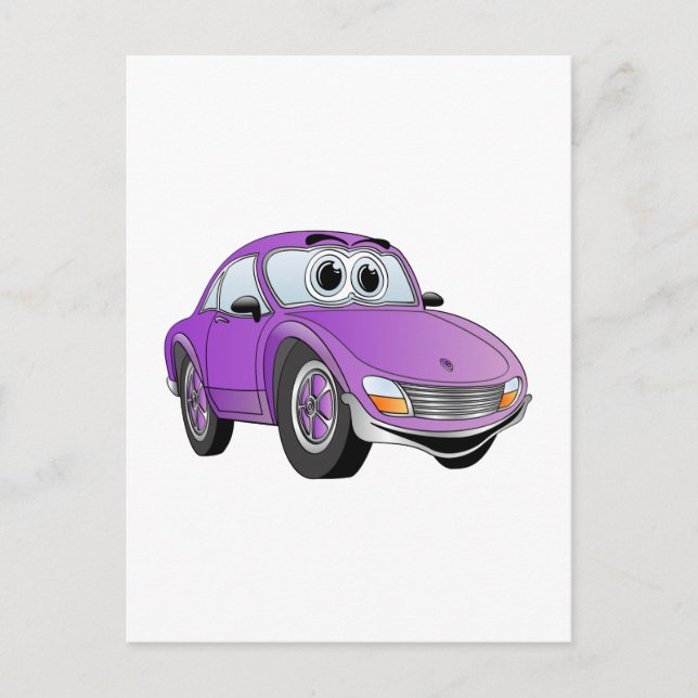 Purple Sports Car Cartoon Postcard (Front)
