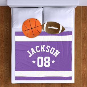 Purple Sports Jersey Name and Number Fleece Blanket