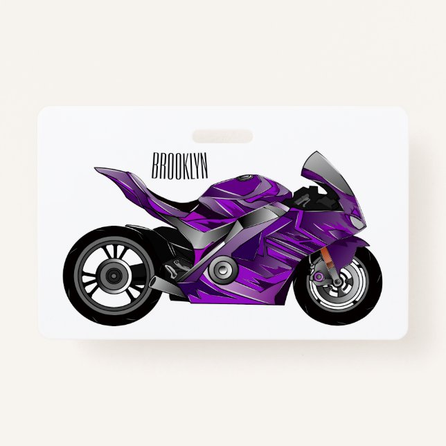 Purple sports motorcycle cartoon  badge (Front)