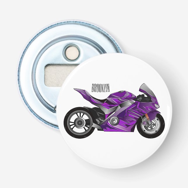 Purple sports motorcycle cartoon  bottle opener (Front)