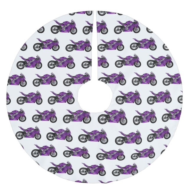 Purple sports motorcycle cartoon  brushed polyester tree skirt (Front)