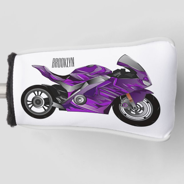 Purple sports motorcycle cartoon  golf head cover (Front)