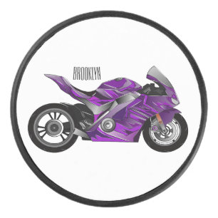 Purple sports motorcycle cartoon hockey puck