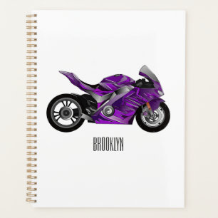 Purple sports motorcycle cartoon planner
