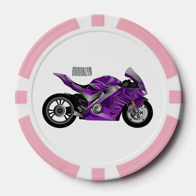Purple sports motorcycle cartoon poker chips (Front)
