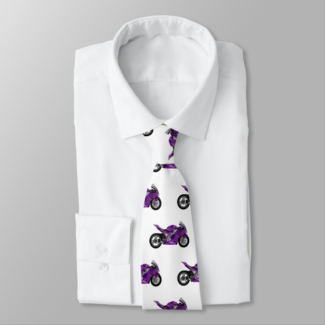 Purple sports motorcycle cartoon tie (Tied)