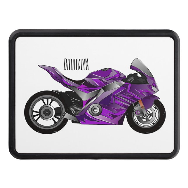 Purple sports motorcycle cartoon trailer hitch cover (Front)