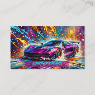 Purple Sportscar with Colourful Splashes Business Card