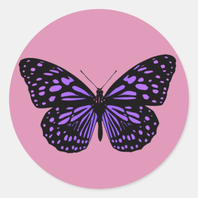 Purple Spotted Butterfly Classic Round Sticker (Front)