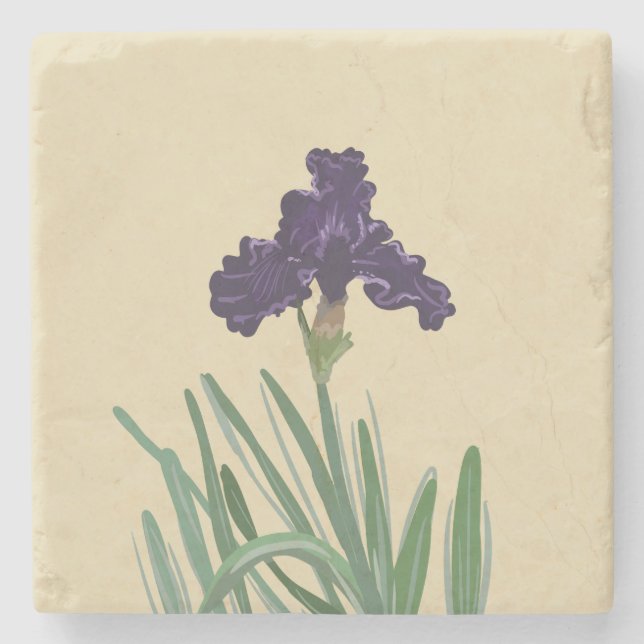 Purple Spring Bearded Iris  Stone Coaster (Front)