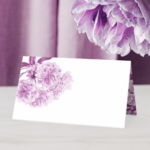 Purple spring blossom floral tent place cards