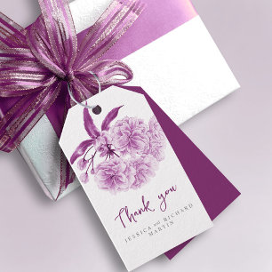 Purple spring blossom flower art wedding thank you gift tags