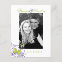 Purple Spring Butterfly Save The Date Postcard