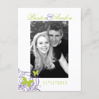 Purple Spring Butterfly Save The Date Postcard