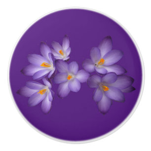 Purple Spring Crocus Flower Ceramic Knob