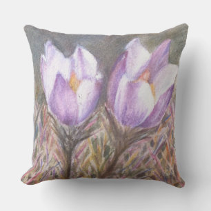 PURPLE SPRING CROCUS FLOWER PATIO OUTDOOR PILLOW