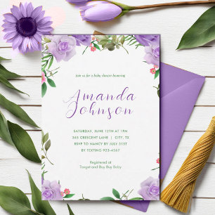 Purple Spring Floral Girl Baby Shower Invitation