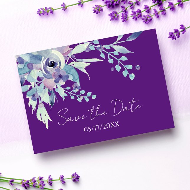 Purple Spring Floral Watercolor Save The Date Card (Creator Uploaded)