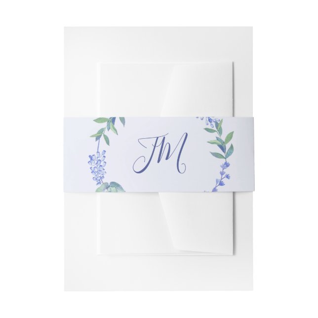 Purple Spring Floral Wreath Monogram Wedding Invitation Belly Band (Front Example)
