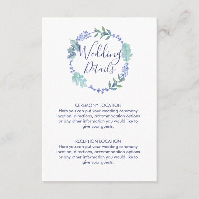 Purple Spring Floral Wreath Wedding Information Enclosure Card (Front)